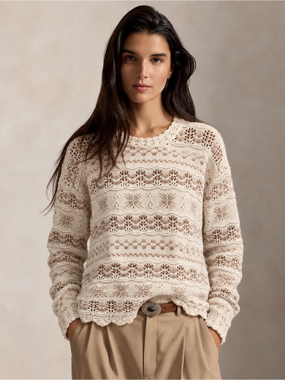 VINTAGE LIZSPORT PETITE 100% COTTON AUSTRALIAN FAIR ISLE SWEATER